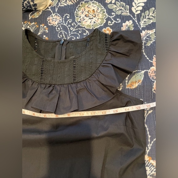 J.Crew Ruffle Neck Black‎ Shift Dress 100% Cotton Size 00 - Picture 10 of 15